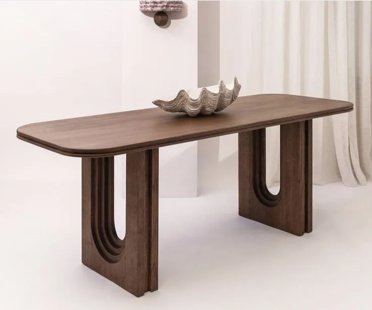 Jirab Walnut Finish Dining Table With Sculptural Base 0