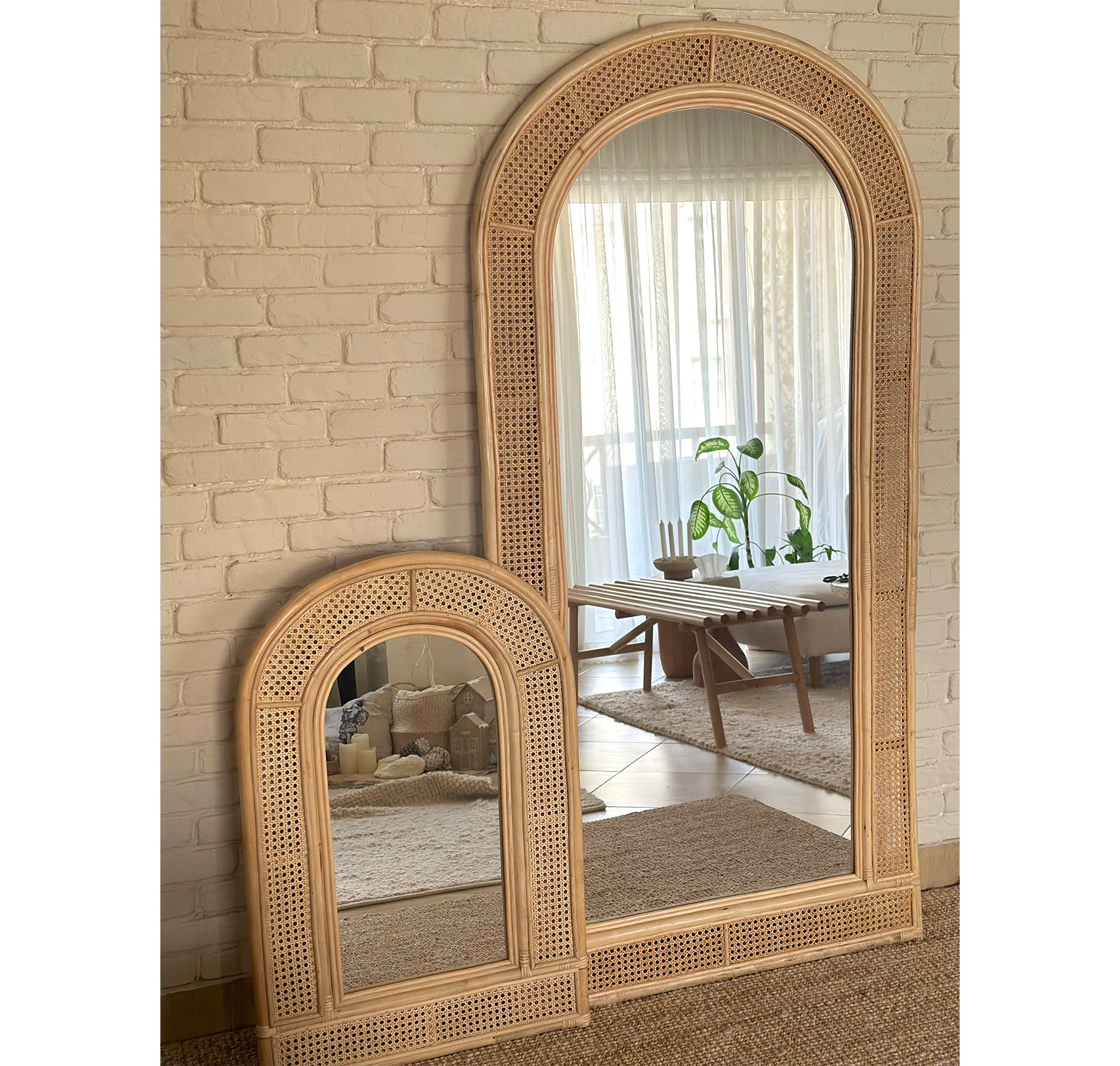 Josie Handcrafted Boho-Style Cane and Bamboo Mirror 3