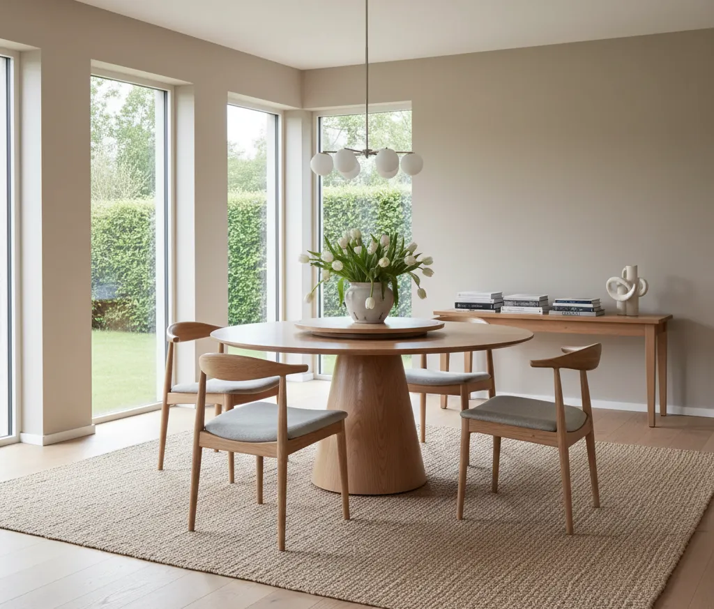 Tamima Swivel Oak Veneer Dining Table With Acrylic Inlay 1