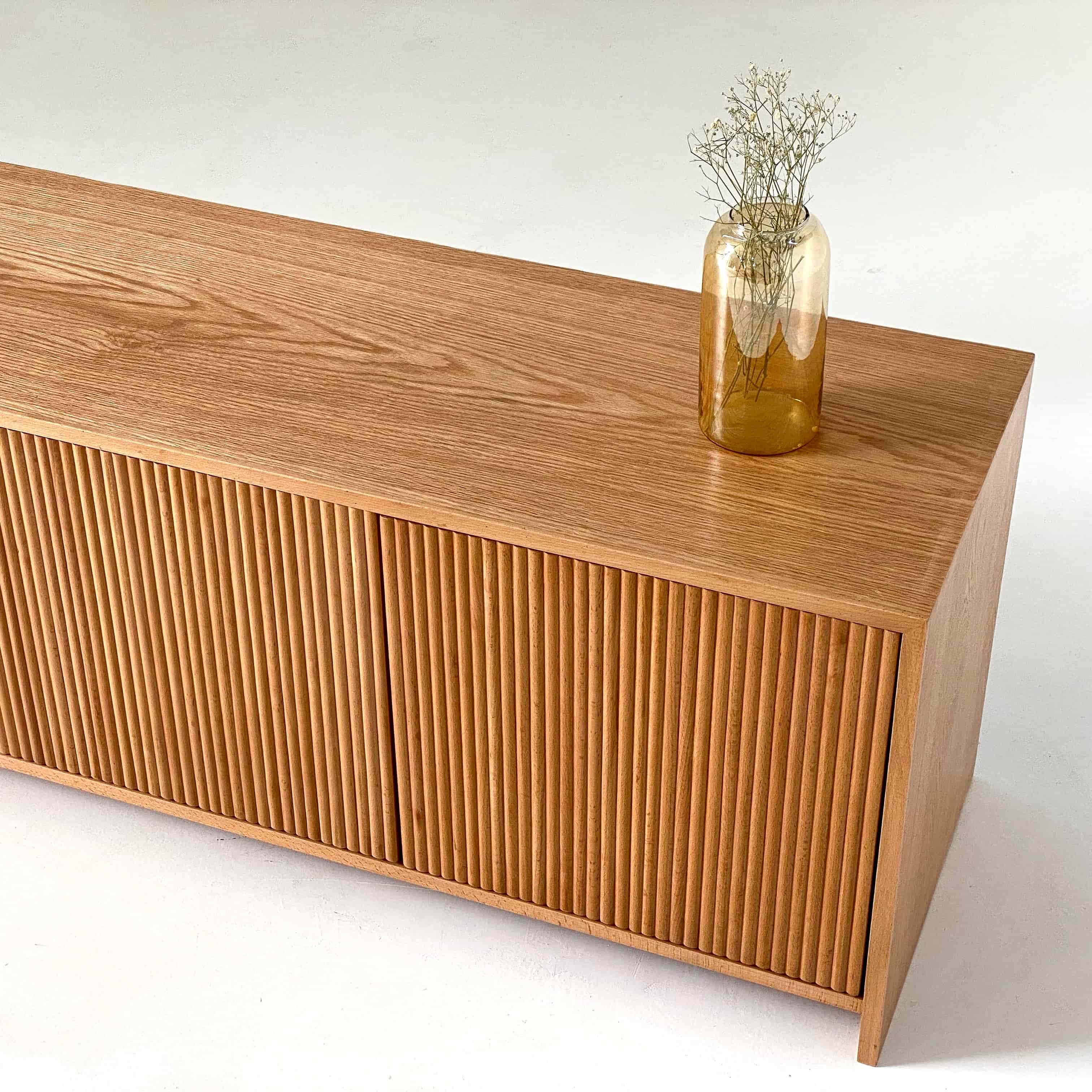 Fluted Beech Wood and Natural Oak Veneer TV Unit 3