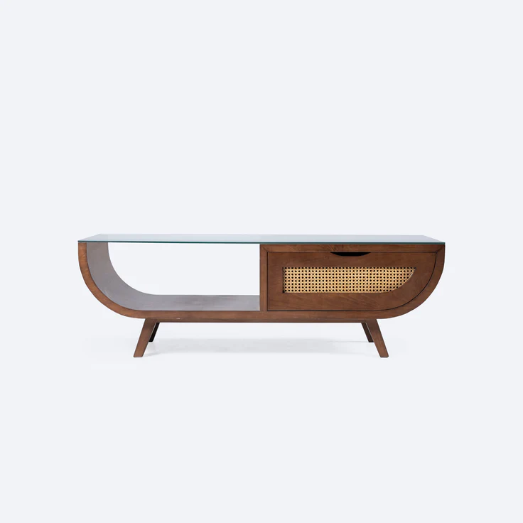 Entwine Coffee Table - Glass Top - Beech Wood & Cane 0