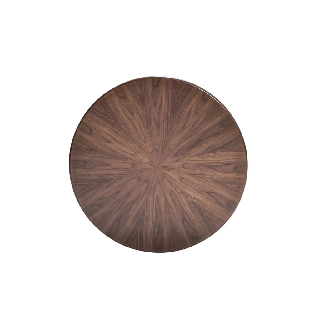 Dawayer Coffee Table - Walnut Sunburst Top with Carved Detail 2