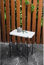 Rectangular Side Table With Marble Top And Metal Legs 0