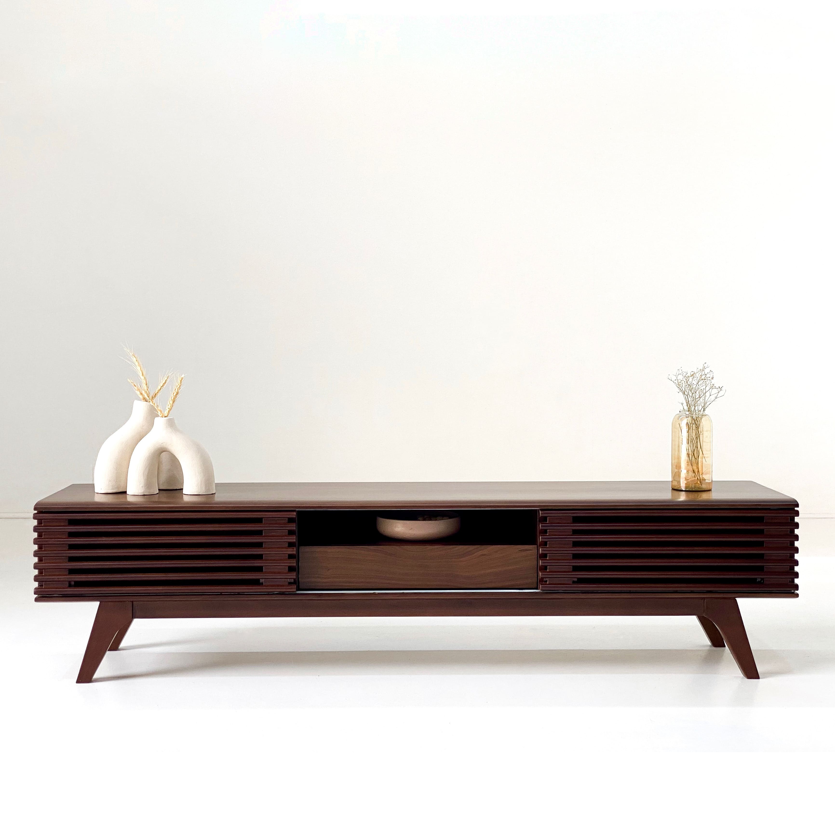 Render Mid-Century Walnut TV Unit With Beech Wood Base 0