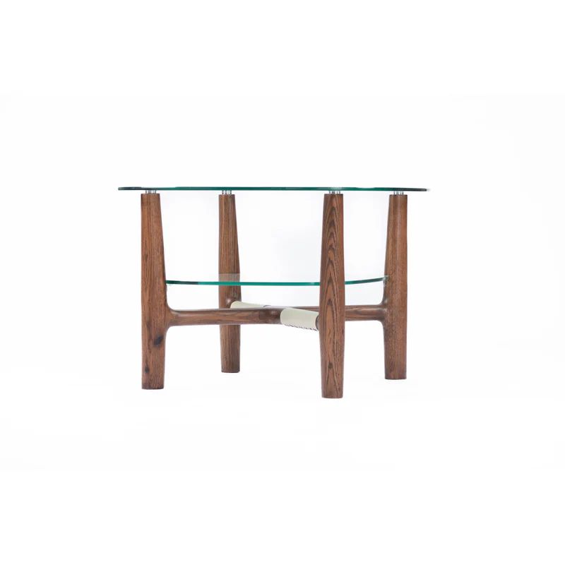 Alma Side Table - 2 Levels - Glass Top - Wooden Legs 1
