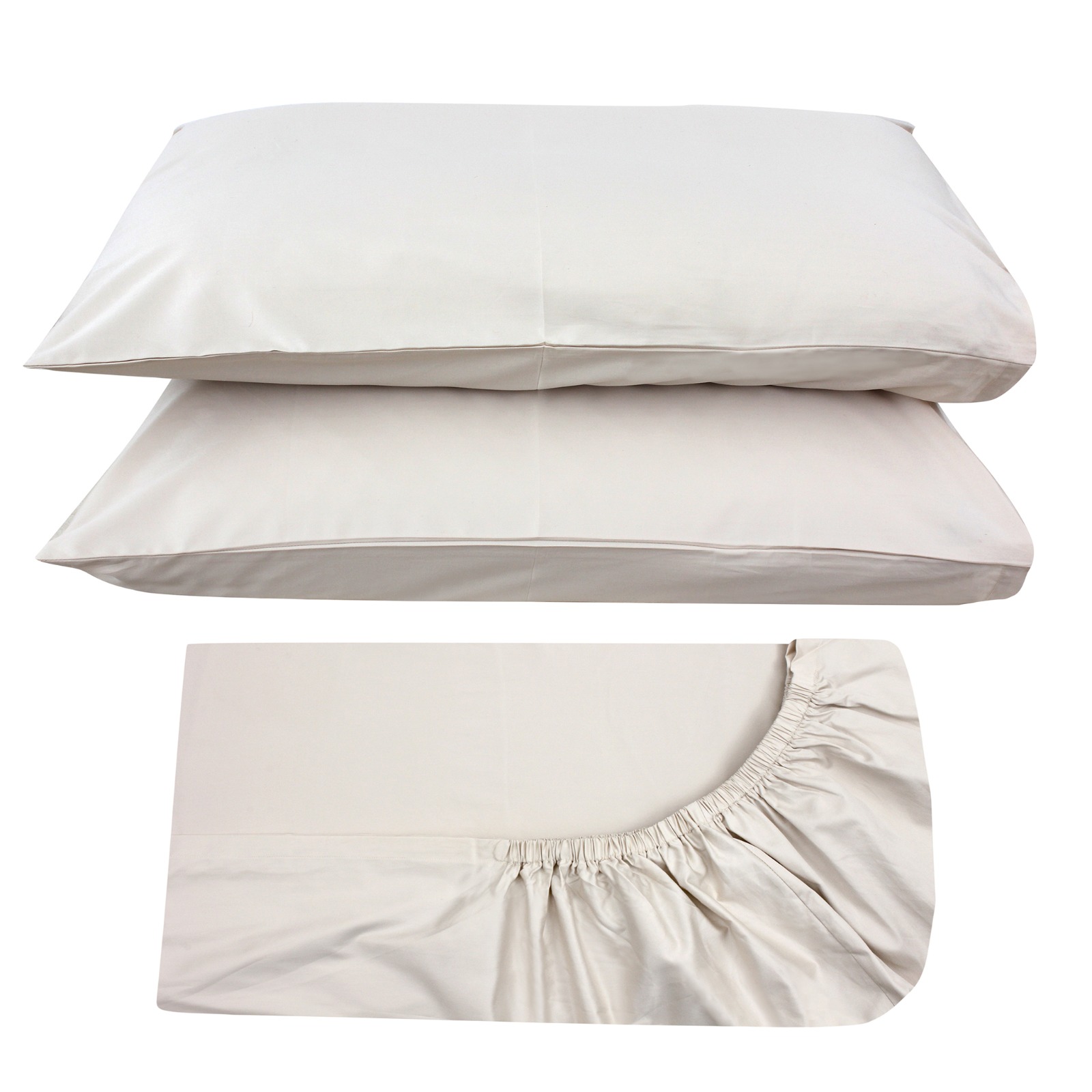 Greige Fitted Sheet + Pillowcases (600 TC) 0