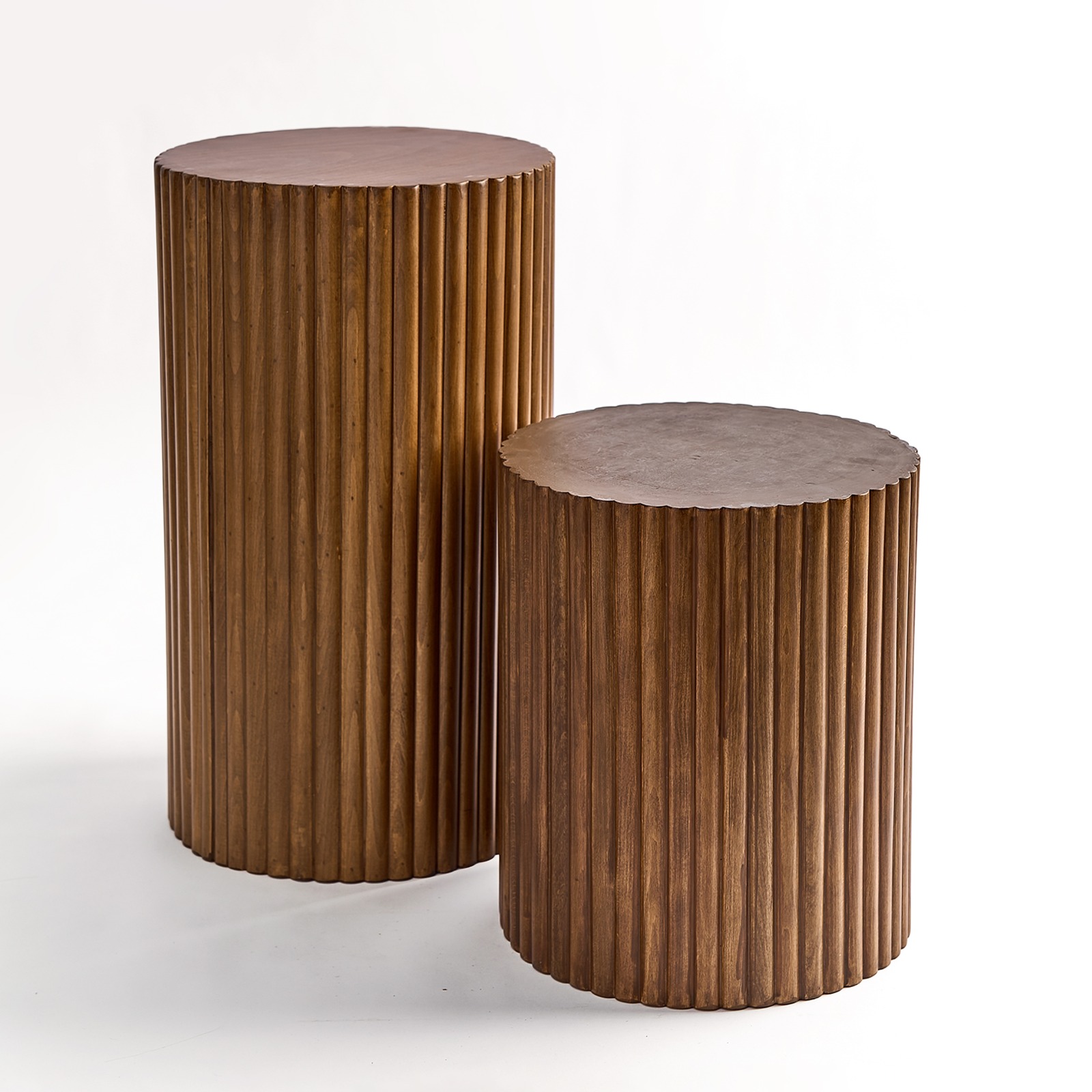 Lanes Set of 2 Wooden Tables - Beech Wood In Ribbed Design 0