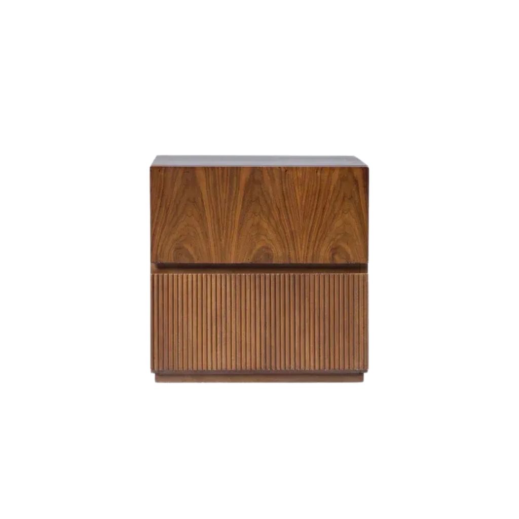 Grooves Beech Wood Nightstand With 2 Drawers 0