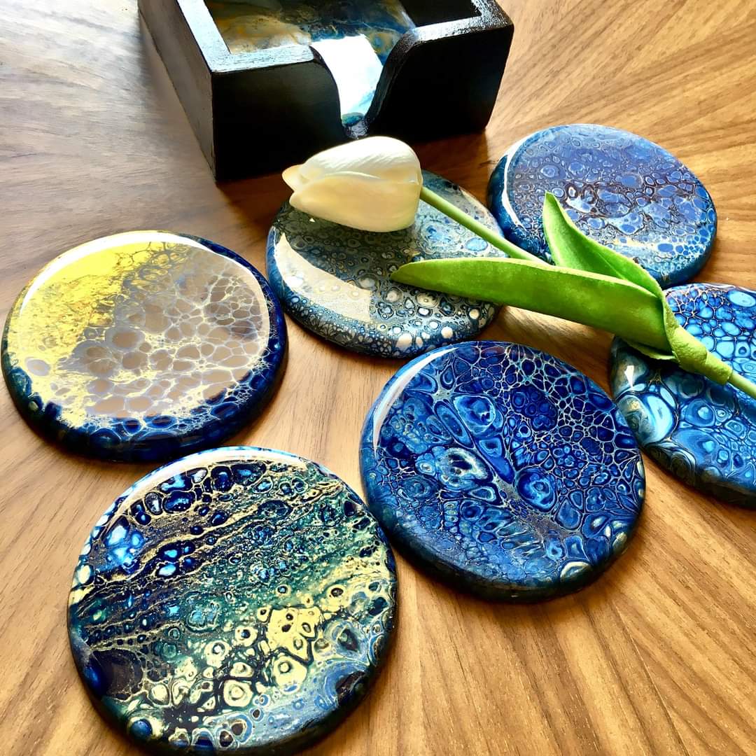 Acrylic pouring Tea coaster set 4