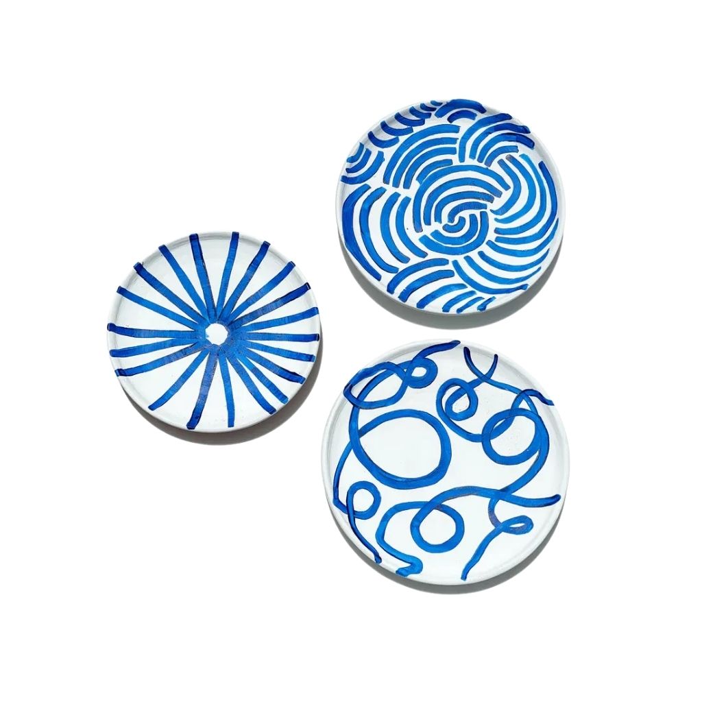 Blue Symbols Ceramic Wall Plate - Abstract Patterns 0