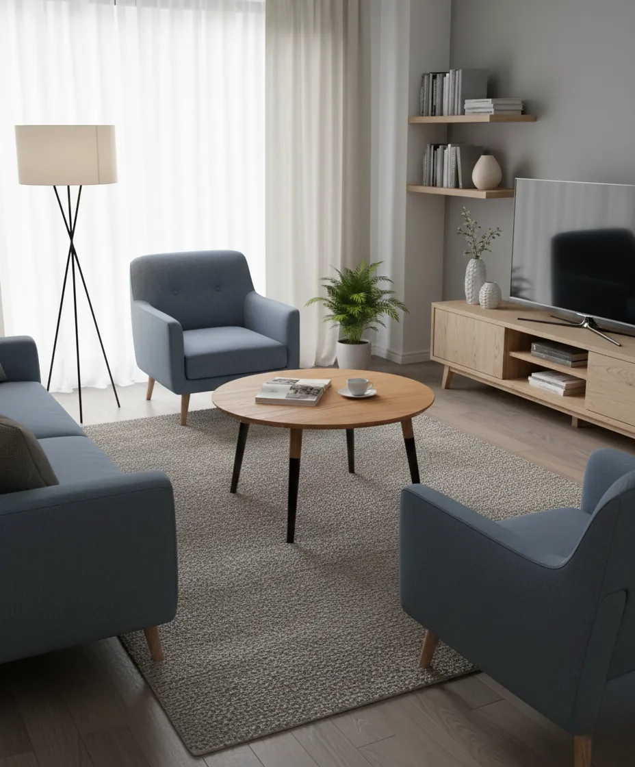 Basic Oak Coffee Table With Colored Legs - Round Shape 2