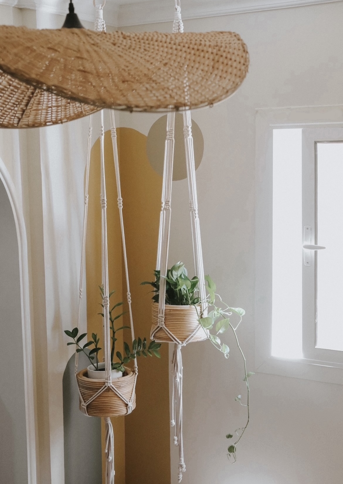 Set of Two Macrame Hanging With Bamboo Pots 0