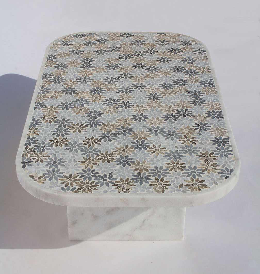 In Full Bloom Marble Coffee Table - Rectangular - White 0