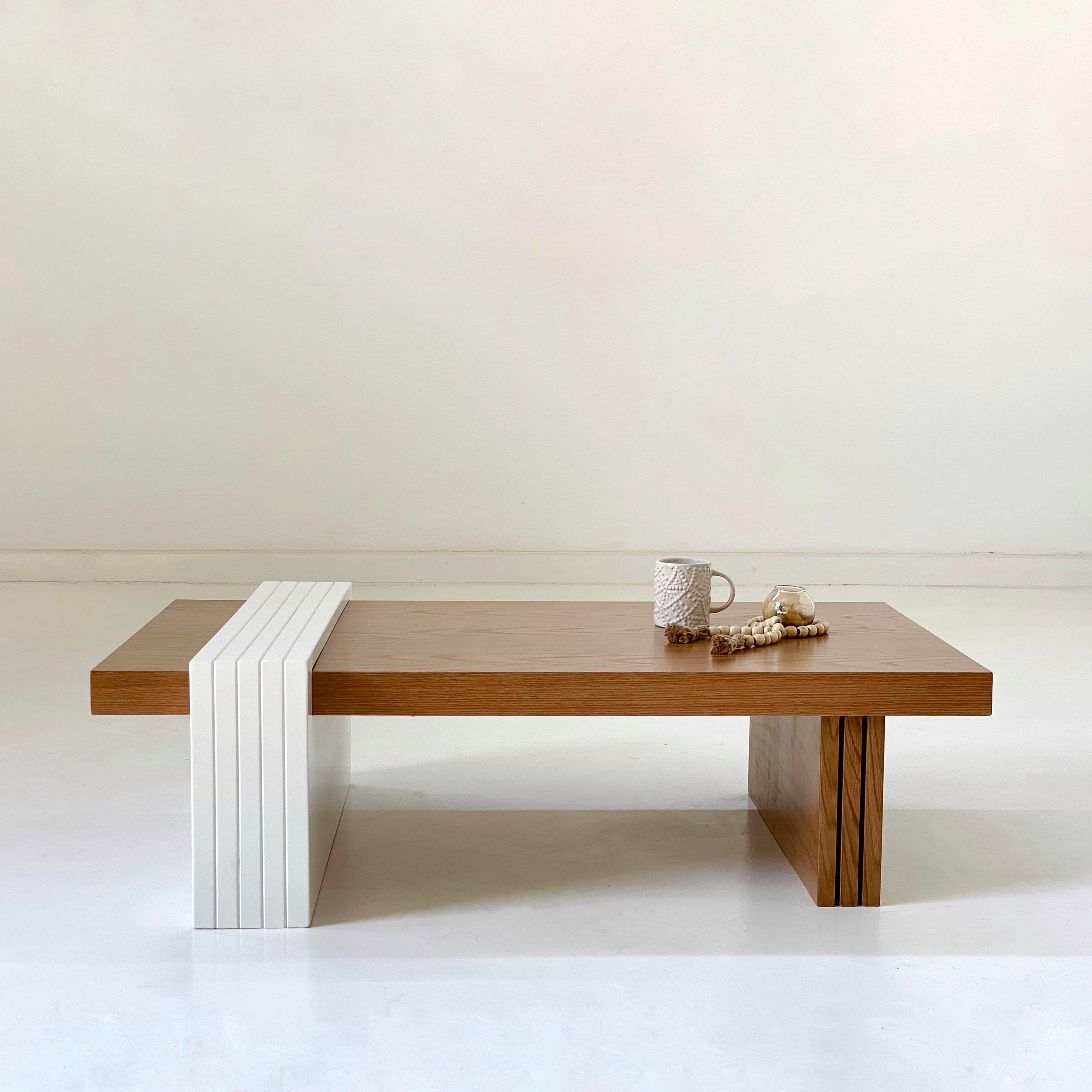 Natural & White Coffee Table - Beech Wood & Oak Veneer 0