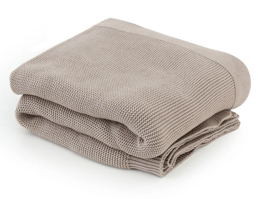 Beige Cotton Knit Throw Blanket 0