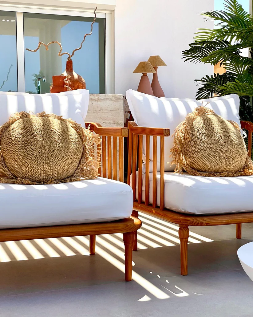 Jute Round Fringed Cushion - Boho Texture 0