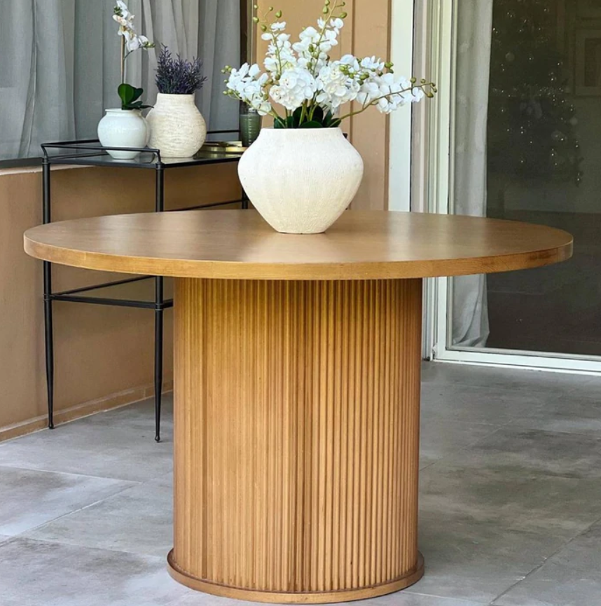 Aiden Round Natural Beech Wood Dining Table - Ribbed Base 1