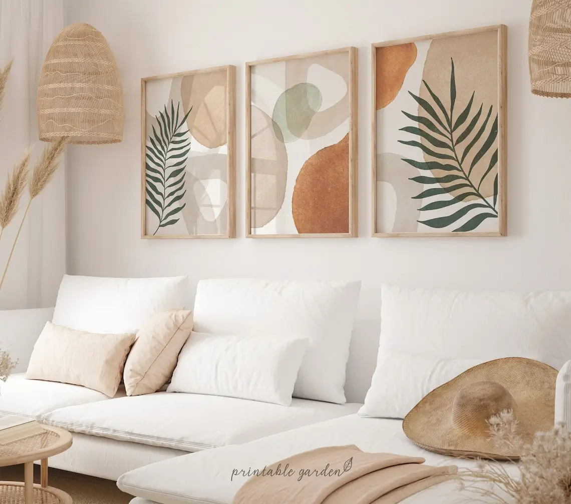 Abstract Tropical Leaves Wall Art – Set of 3 Framed Prints 1
