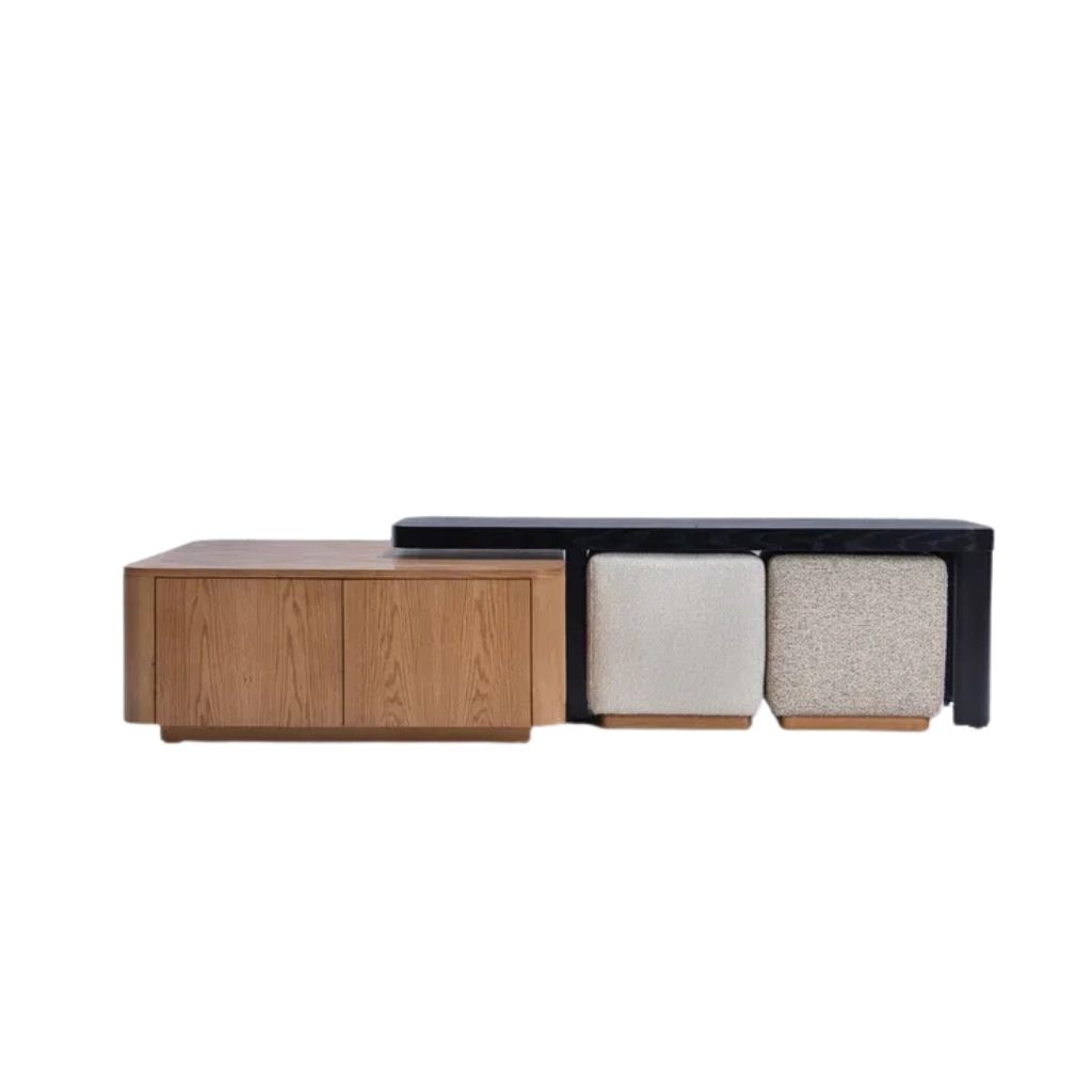 Mellow Coffee Table with Hidden Storage & 2 Poufs 0