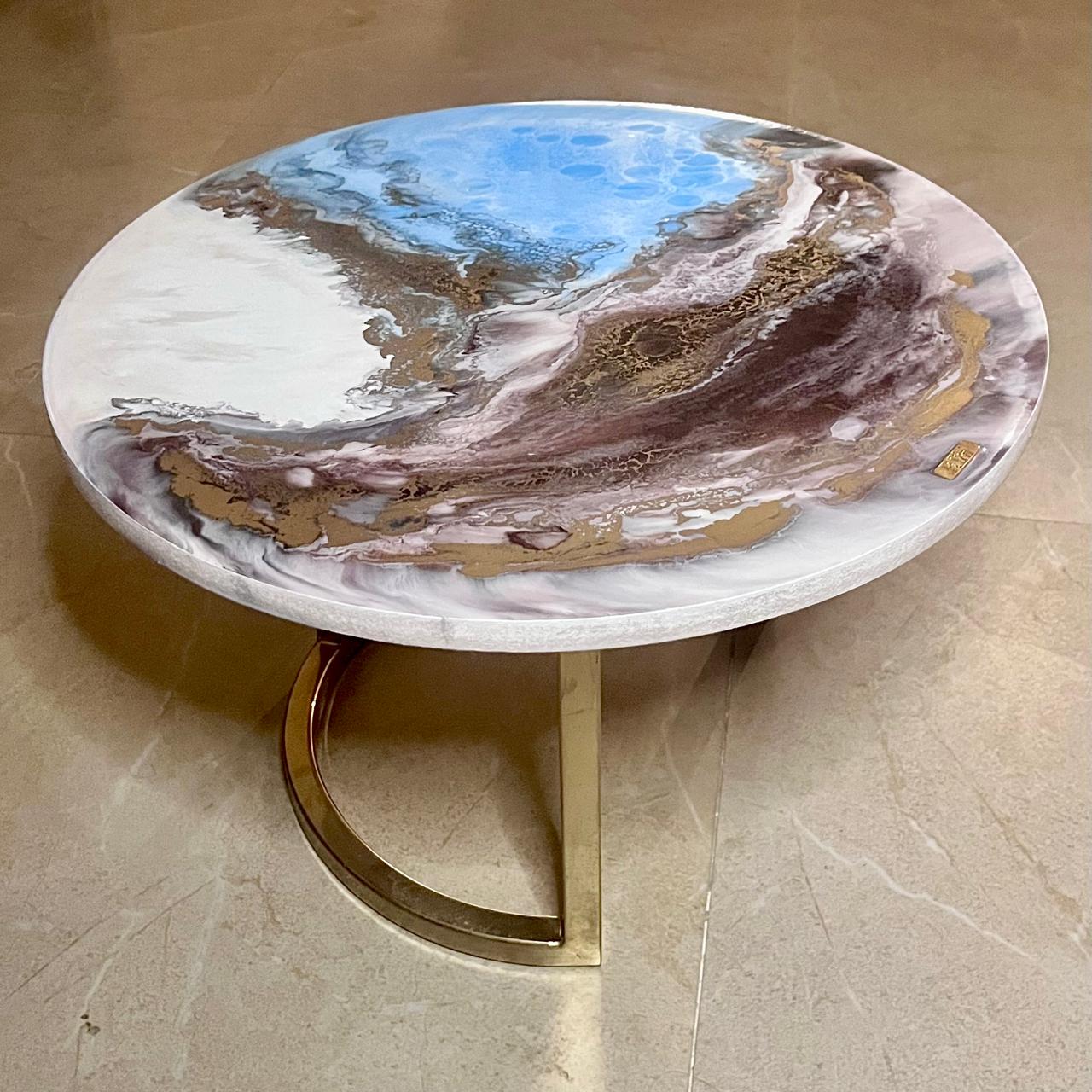 Light Blue & Maroon Center Tables – Set of 2 5