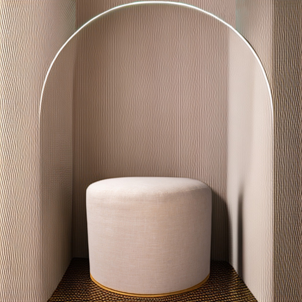 The Cloud Pouf - Upholstered In Off White Linen - Gold Base 0
