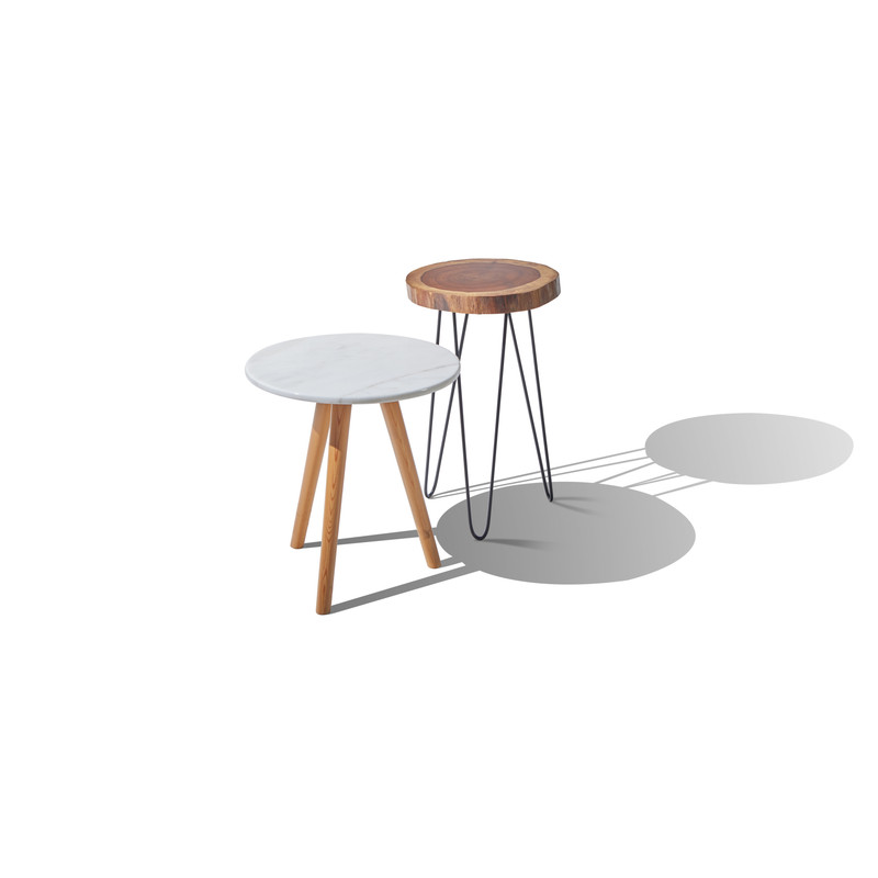 Table 4084 Set of 2 - Wooden & Marble Tops - Round Design 0