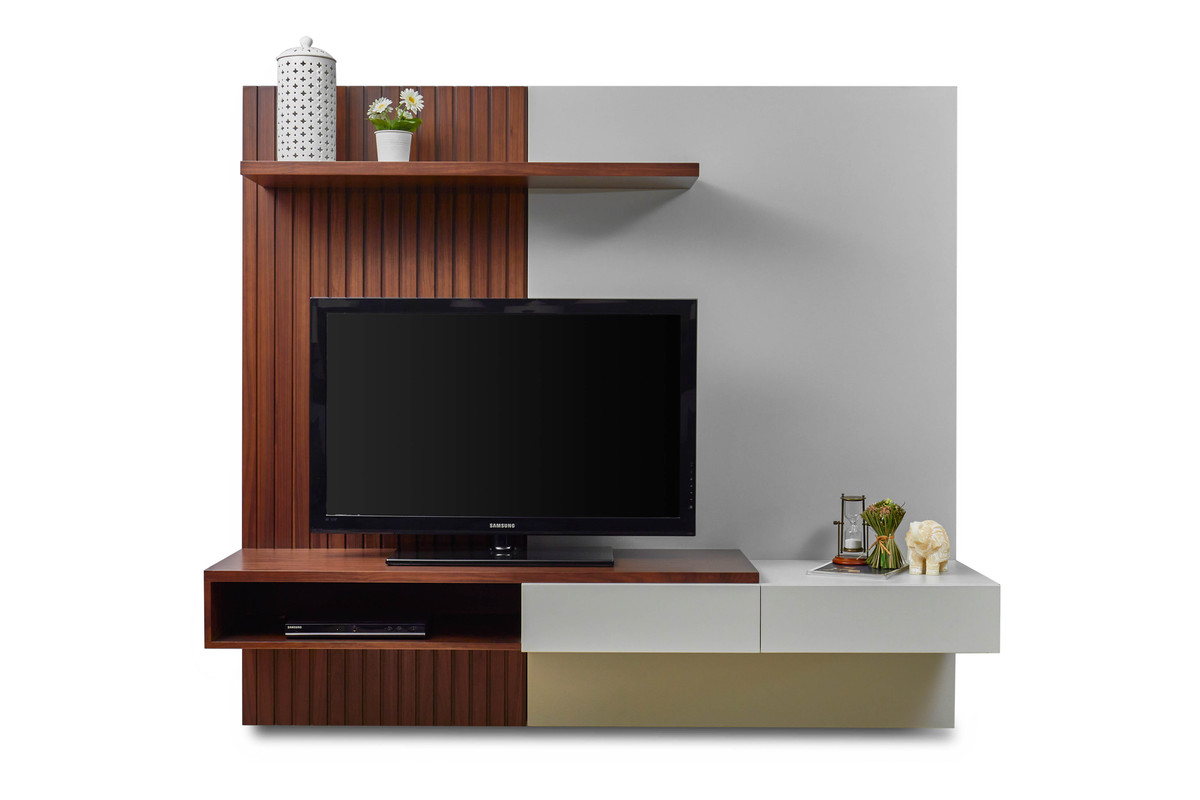 Modern TV Unit With Walnut Veneer & Matte Finish Drawers 0
