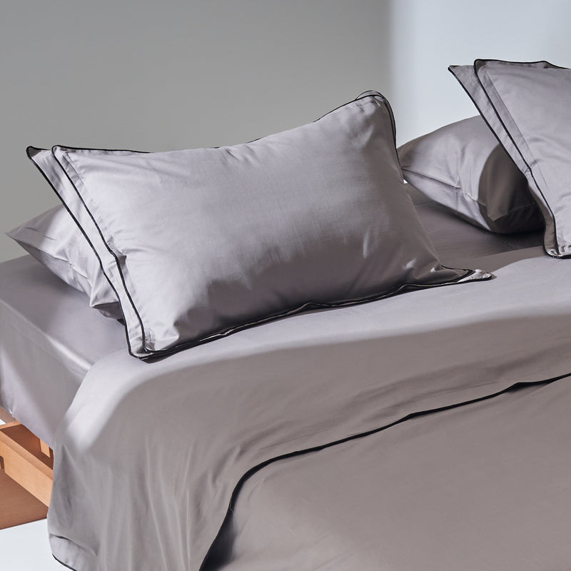 Grey Duvet Cover - Double Piping - Sateen - King 0