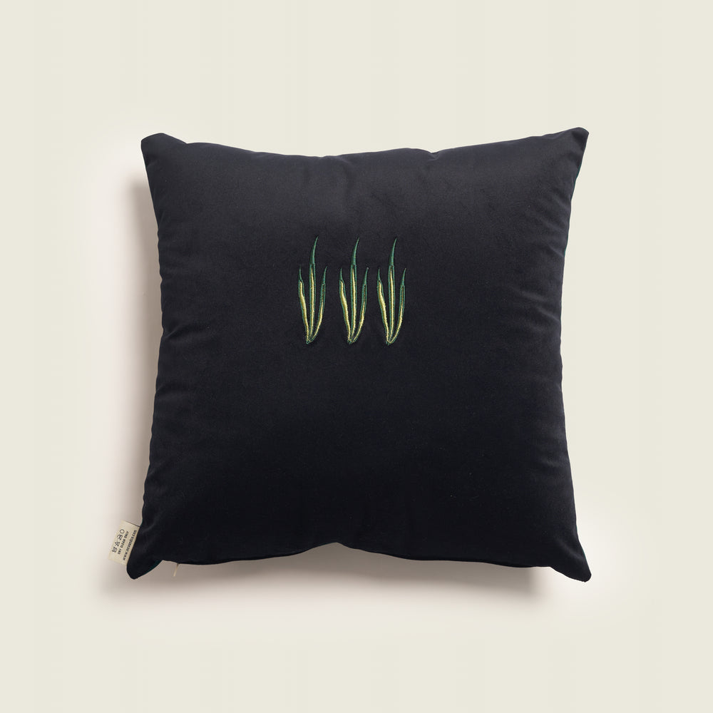 Green Flame - Velvet Embroidered Cushion 0