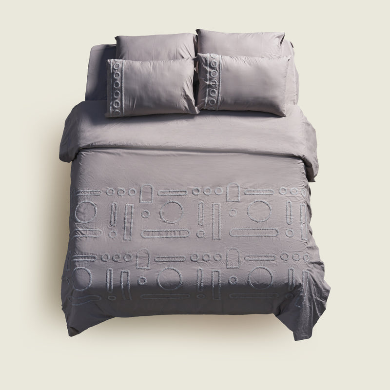 Grey Duvet Cover - Percale - Tuft - Shapes - King 0