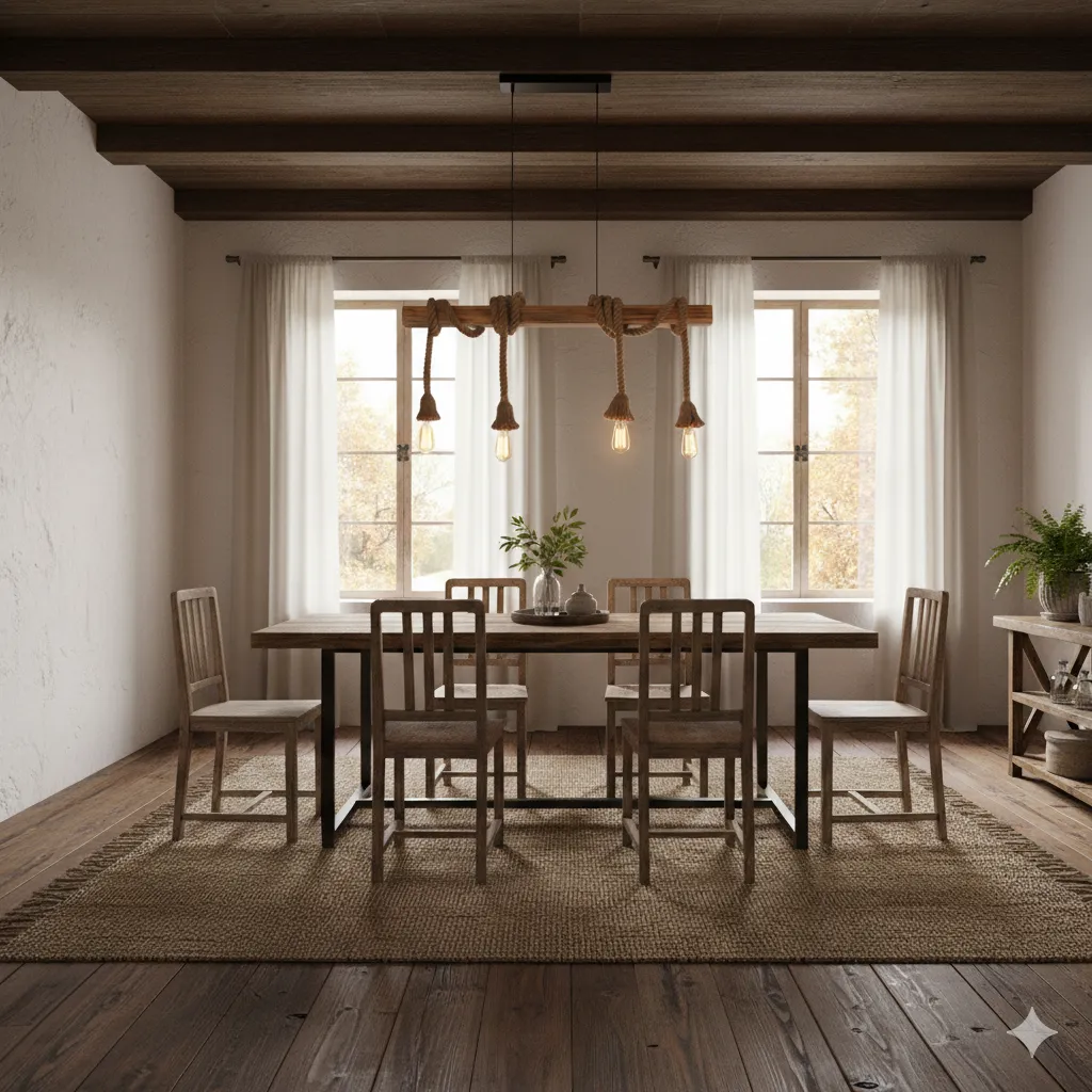 Modern Wood & Steel Ceiling Lamp With 4-Light and Rope Detail - YL742 1