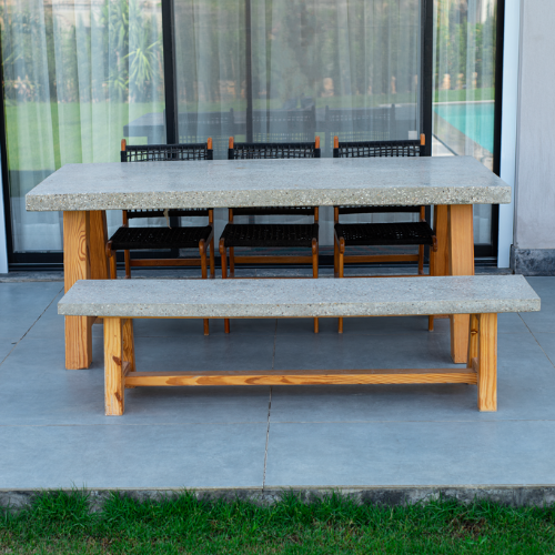 Bella Solid Oak Wood Dining Set With Concrete Top 0