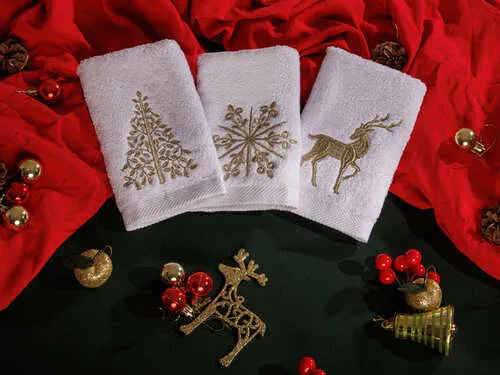 Deer, Tree, Snowflake Guest Golden Towel Set 1