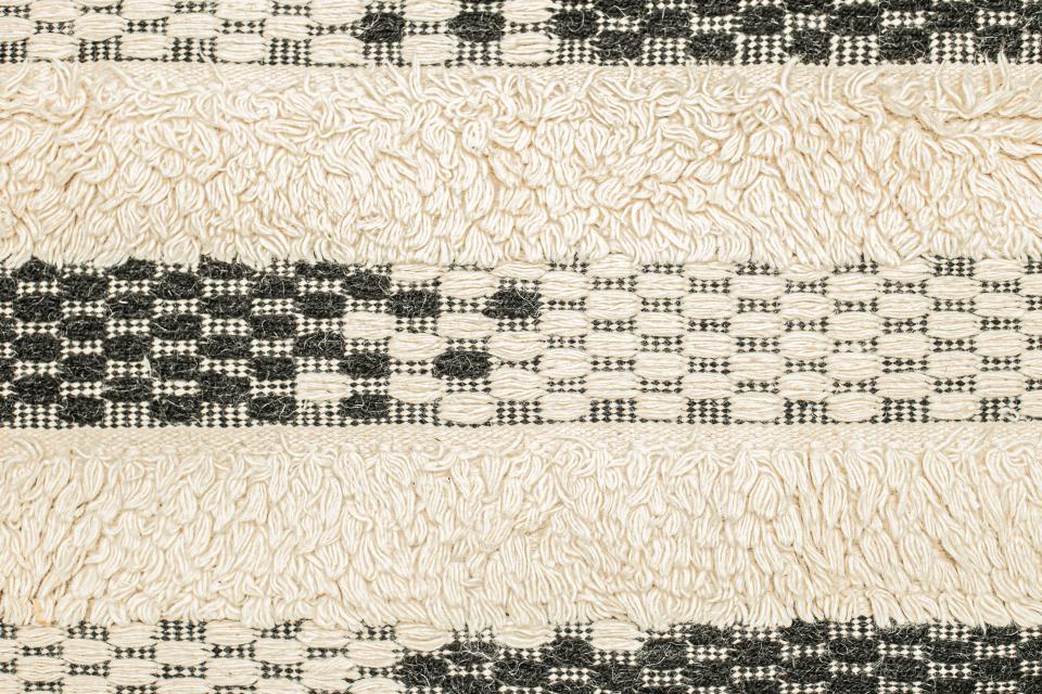 Domestic Handwoven Black & Cream Striped Rug – Timeless Design 1