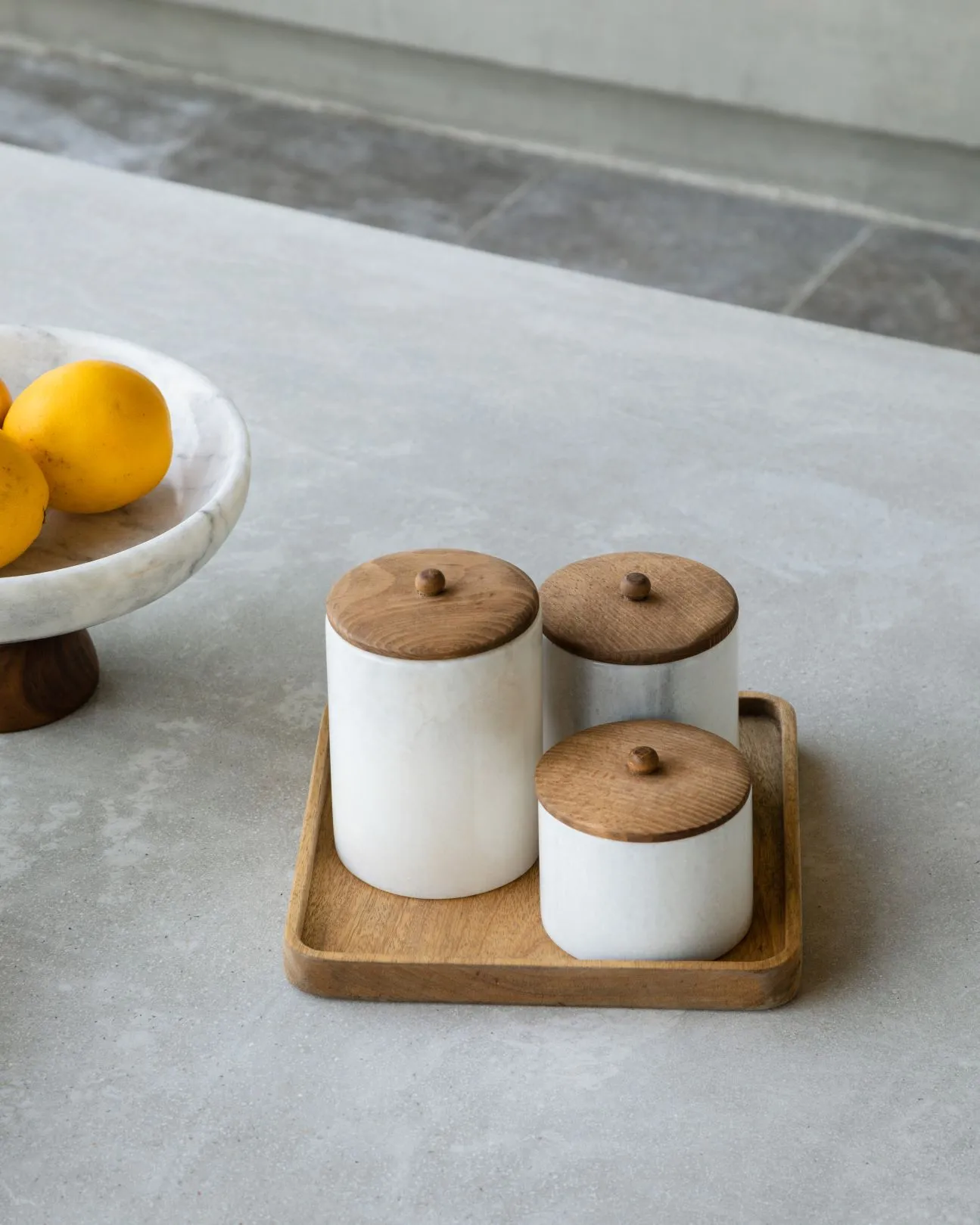 Clea Marble Jars With Wooden Lids 1
