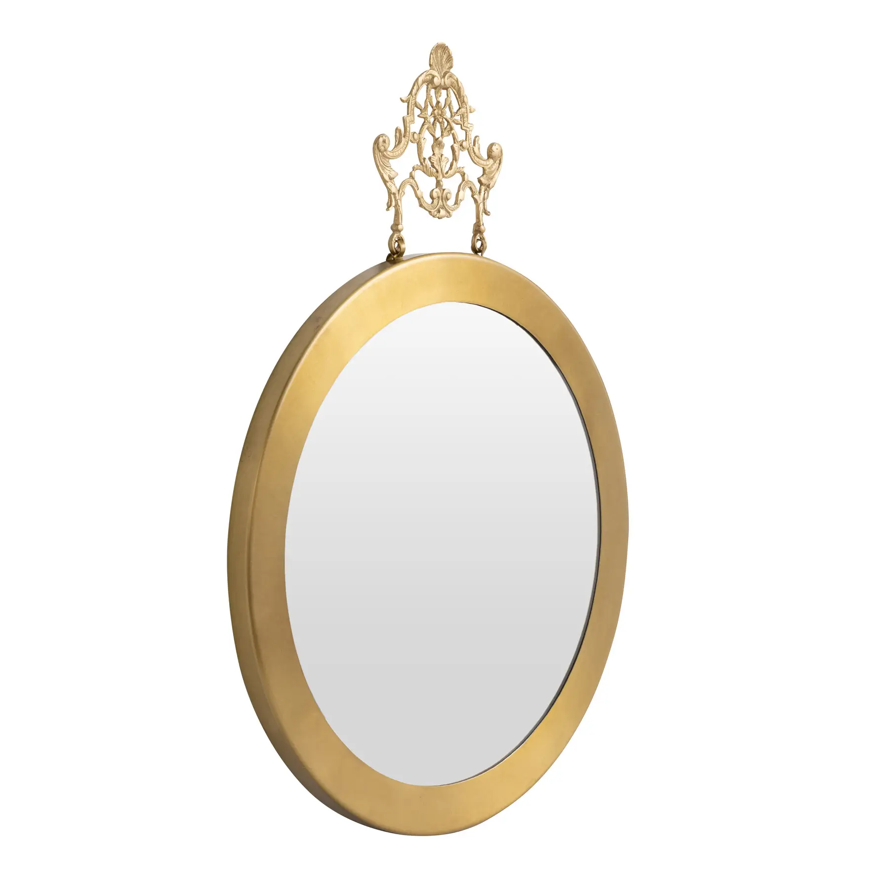 Fani Round Mirror with Ornate Crown Hook – Antique Gold Finish 1