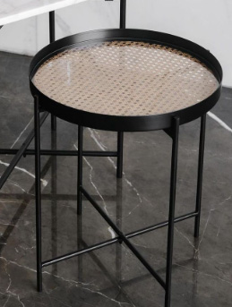 Round Cane Side Table With Metal Structure 0