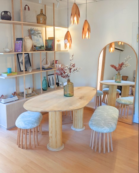 Scandi Organic Sycamore Dining Table With Ribbed Columns 0