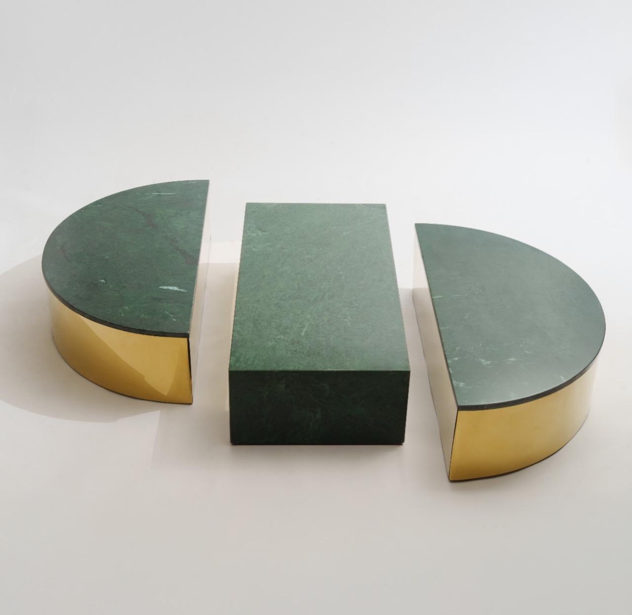 Marble Blocks Coffee Table With Gold Corners - Green Marble 2
