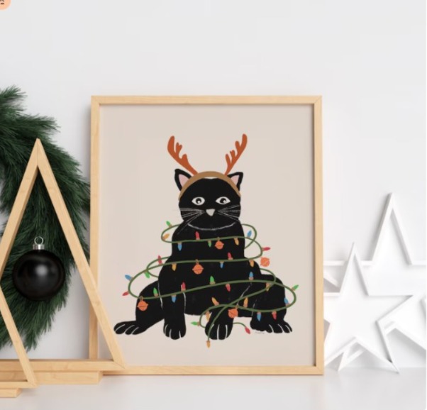 Christmas Cat Art 1