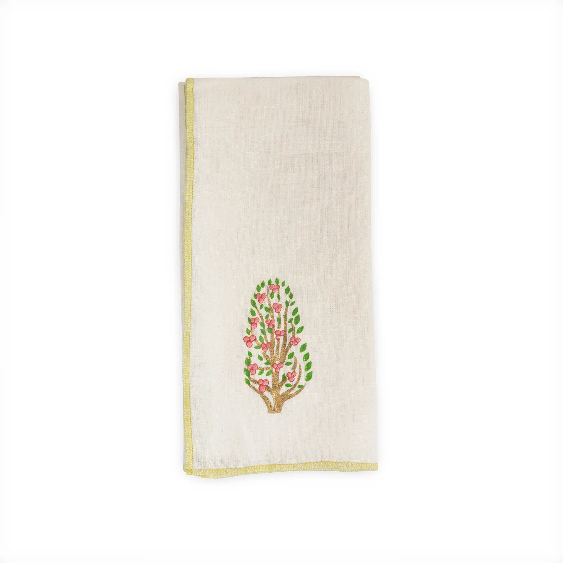 6 Napkin Linen Ecru Orchard Tree Green 0