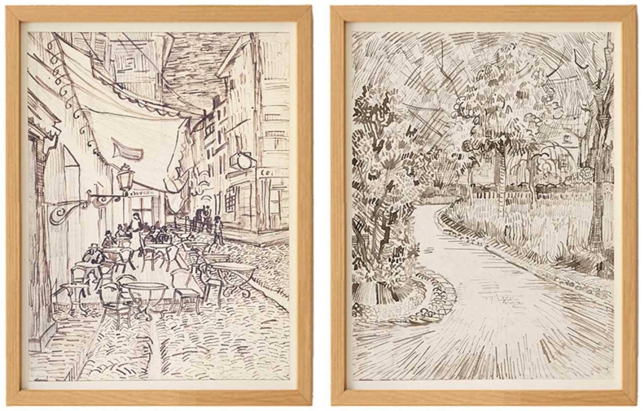 Curated - Sketches Parc à Arles avec un coin de la Maison Jaune and Cafe Terrace at Night 1888 0