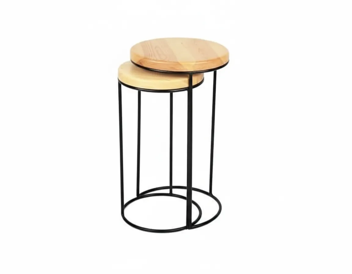 Double Wood top Tables - Black - Wooden Top - Metal Base