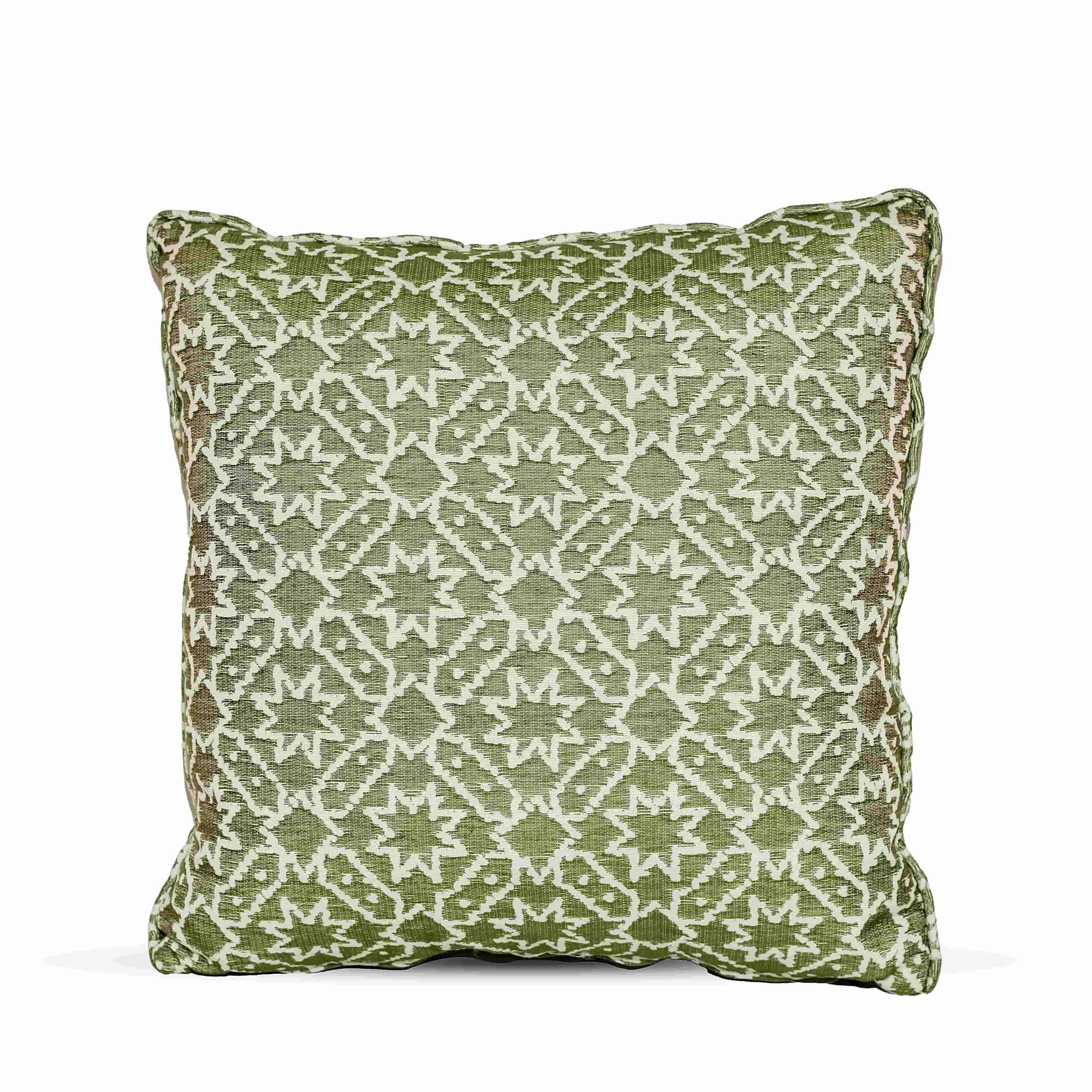 Modern Boho Throw Cushion  – Olive Green With White Star Motifs 0