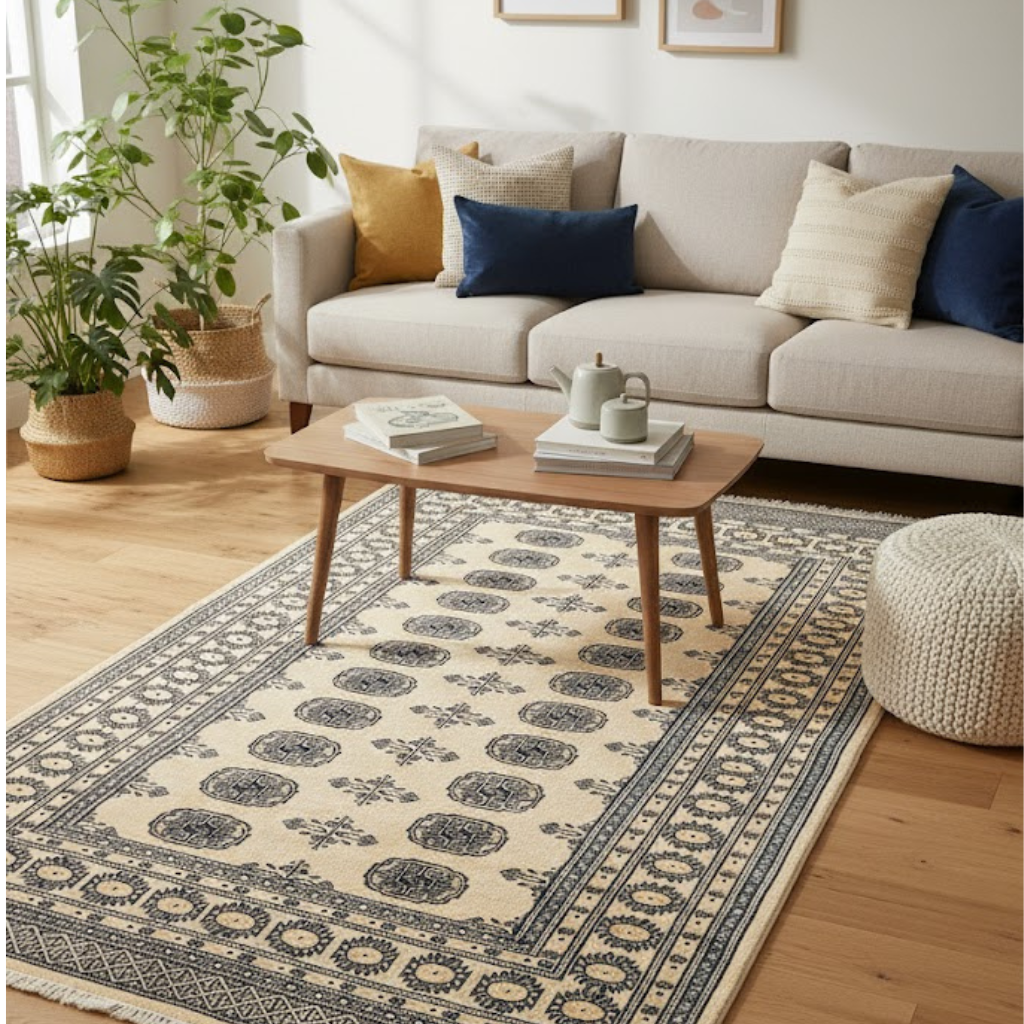 Handmade Beige Pakistani Bukhara Rug 2
