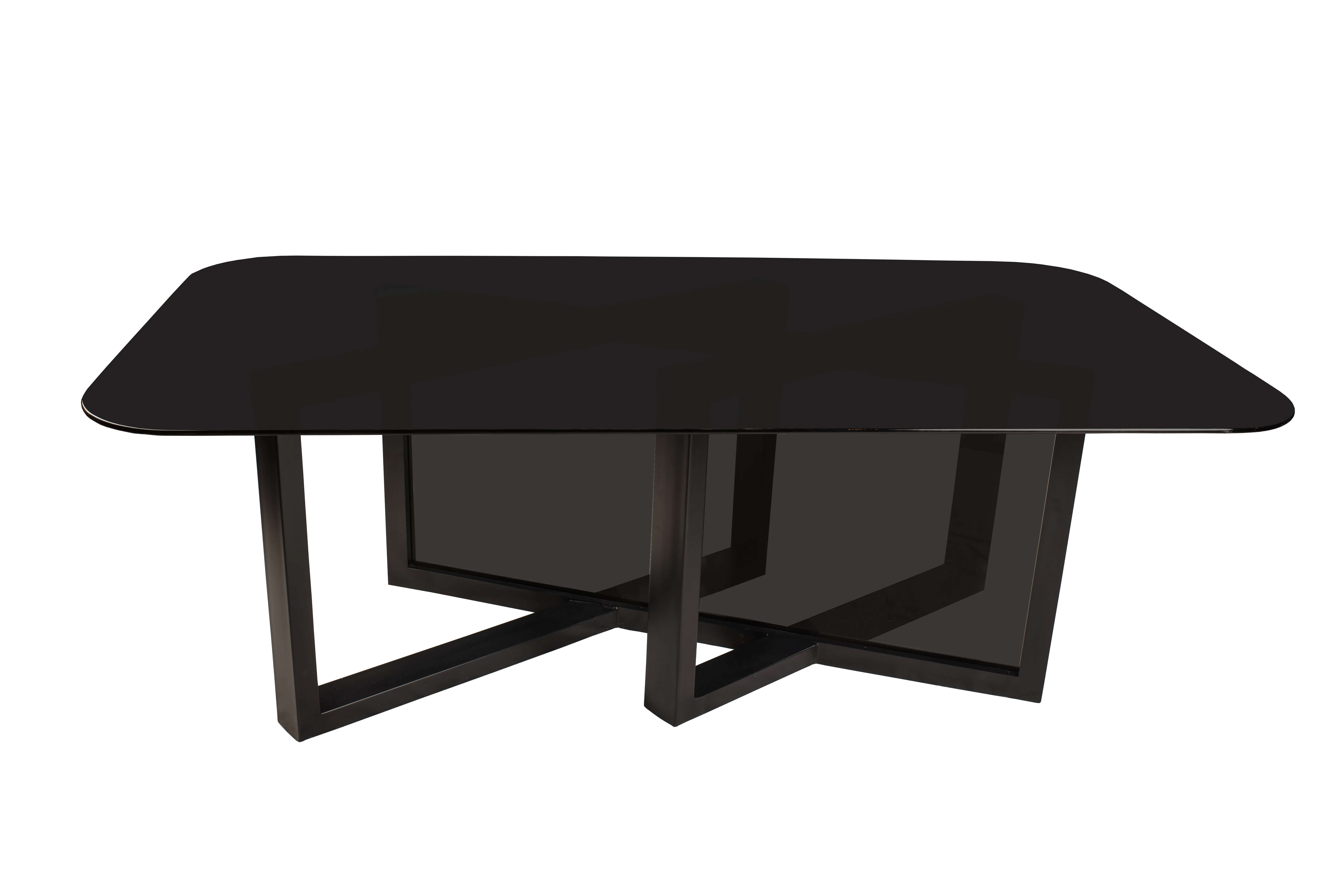 Cross Glass Dining Table With Black Metal Legs 0