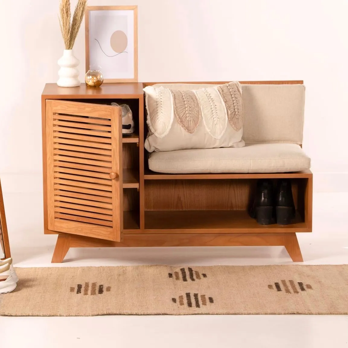 Slatted Shoe Storage Bench 5