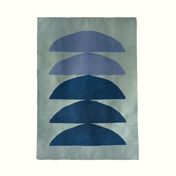 Handwoven Cotton Rug – Abstract Semi-Circle Blue Pattern 0