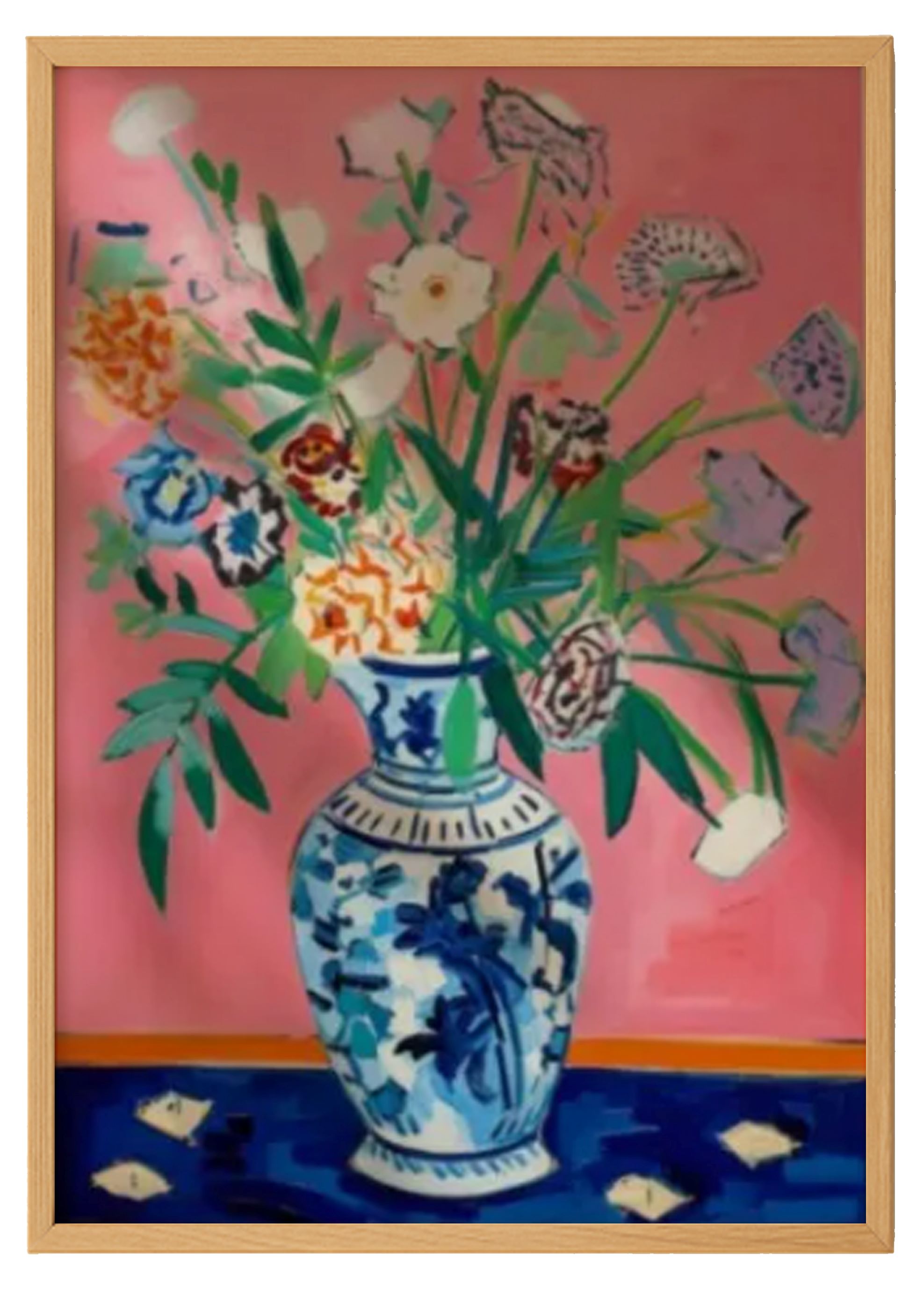 Colorful Bouquet on Coral Background Print – Colorful Modern Wall Art 0