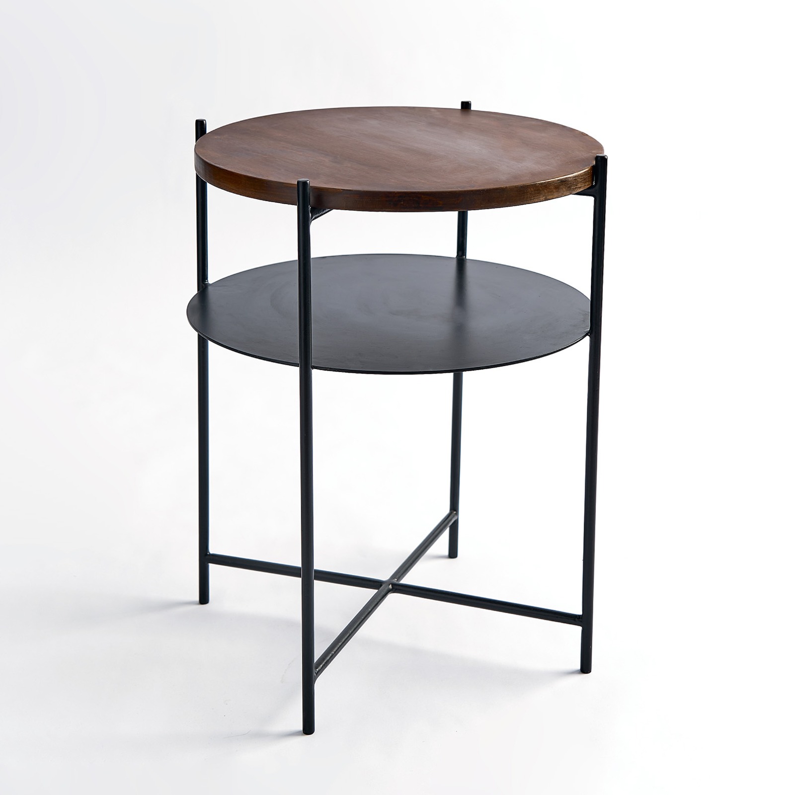 Disk Metal Side Table - Beech Pine Top - Round Design 0
